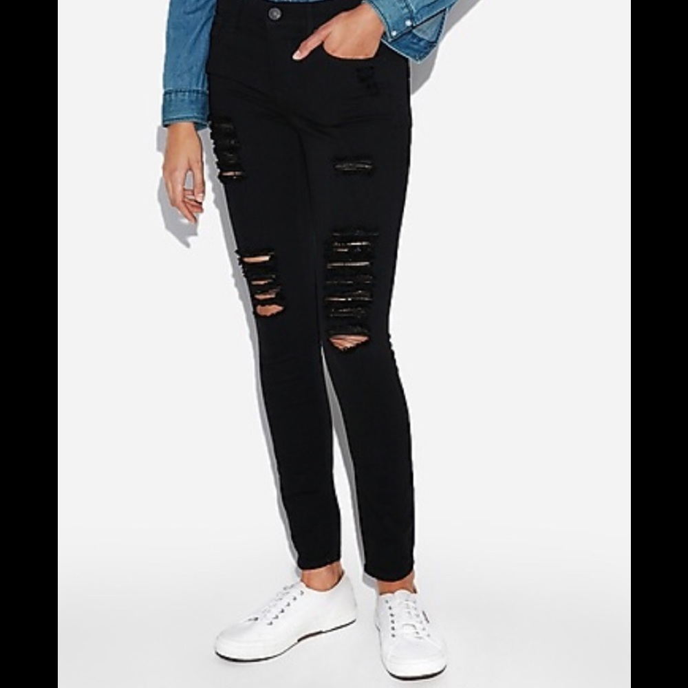 Express Mid Rise Black Ripped Leggings Size 10